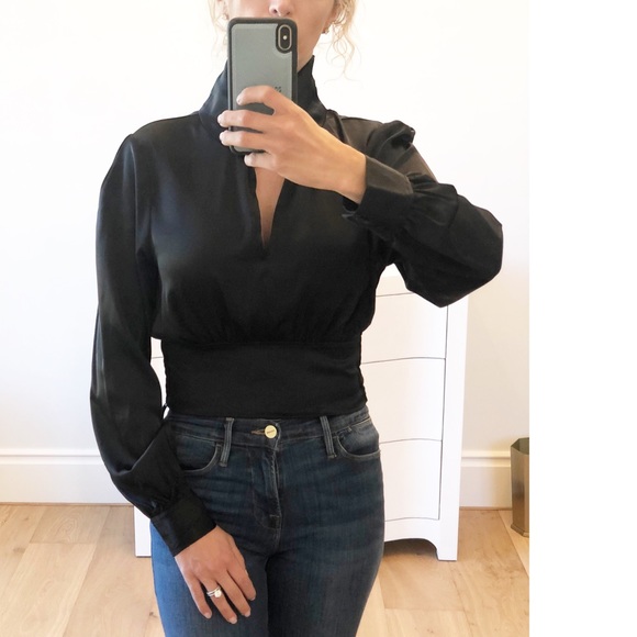 MILAN Black Cropped Keyhole Mock Tie Blouse - Picture 5 of 12